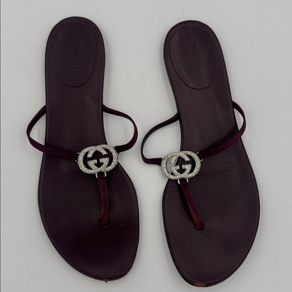 Gucci Women's Dark Purple Sandals with Silver Detail